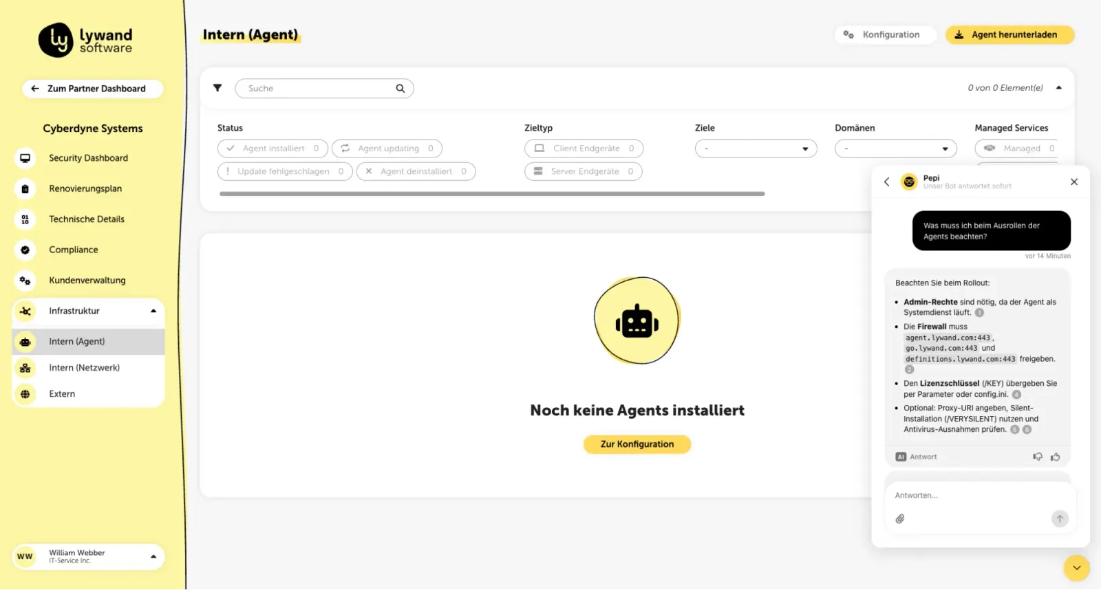 Gleap's AI chatbot answering customer questions inside the Lywand platform