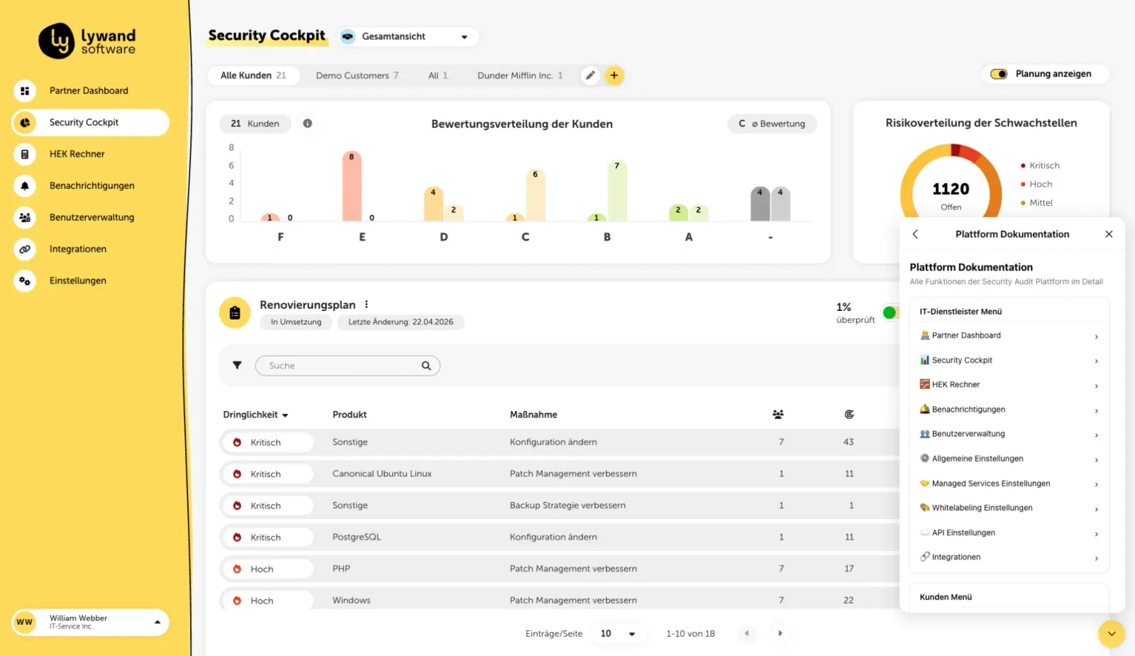Help center and platform documentation surfaced directly in the Lywand security cockpit