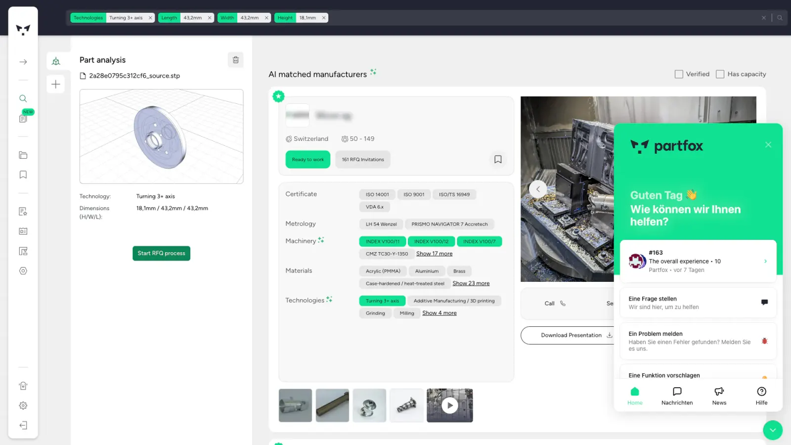 Partfox uses the Gleap widget to support users