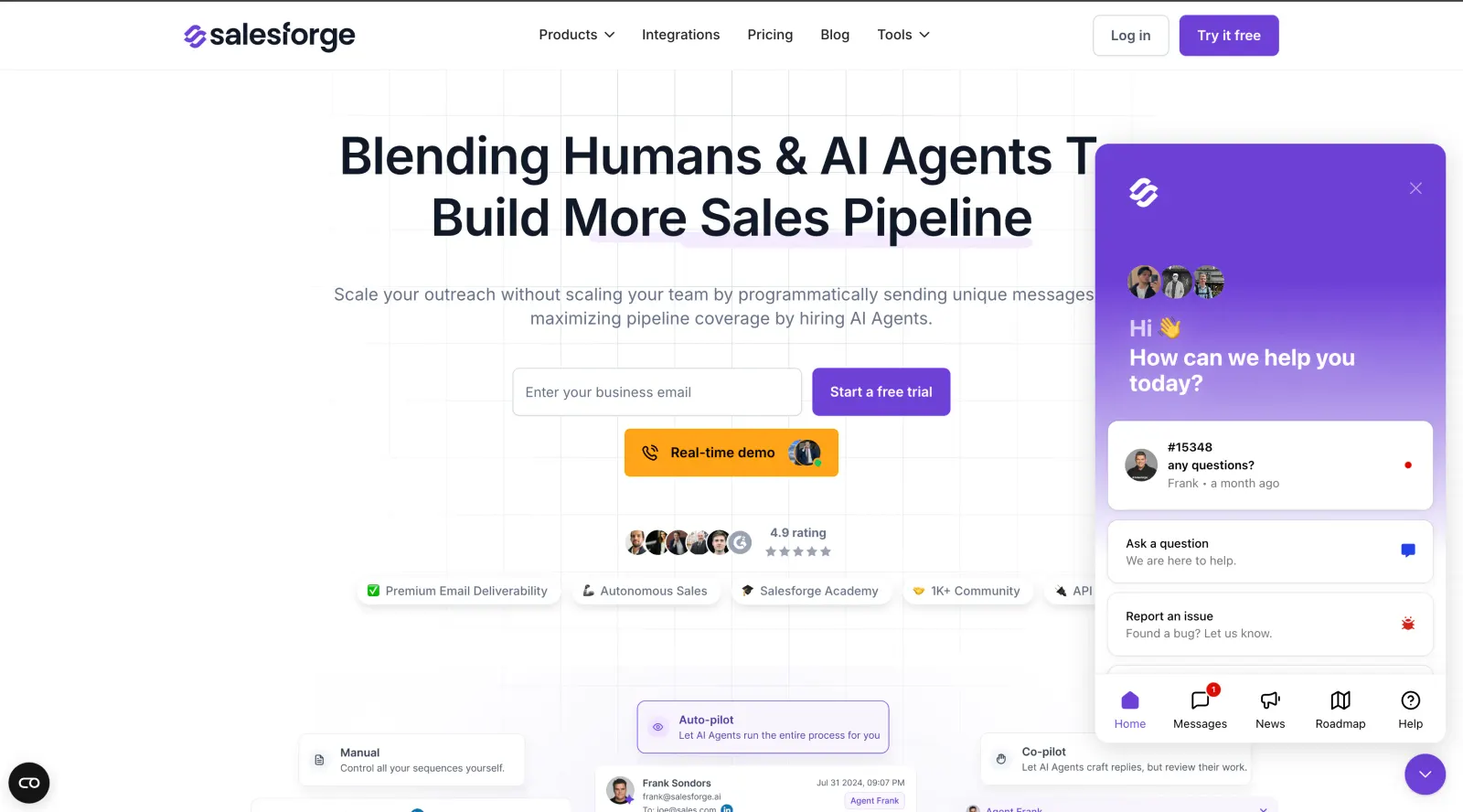 Gleap live chat inside the Salesforge platform