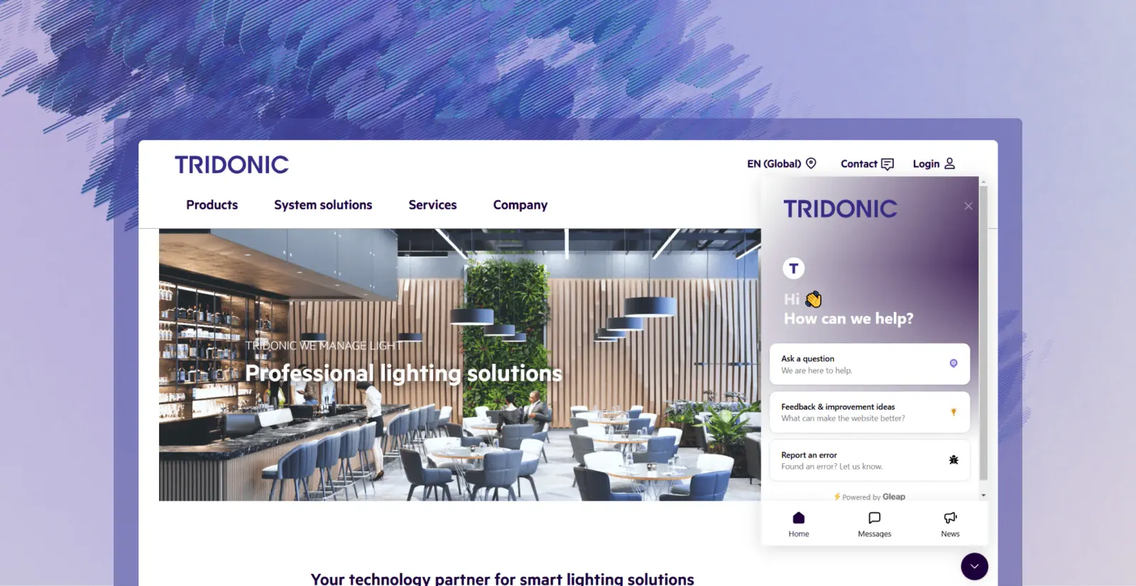 Gleap widget on Tridonic's website