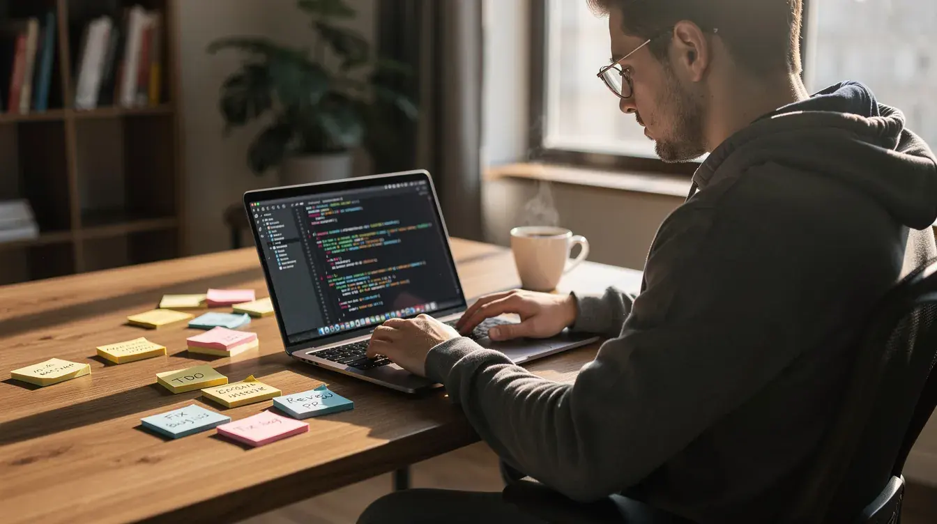 Developer reviewing AI generated code with product context