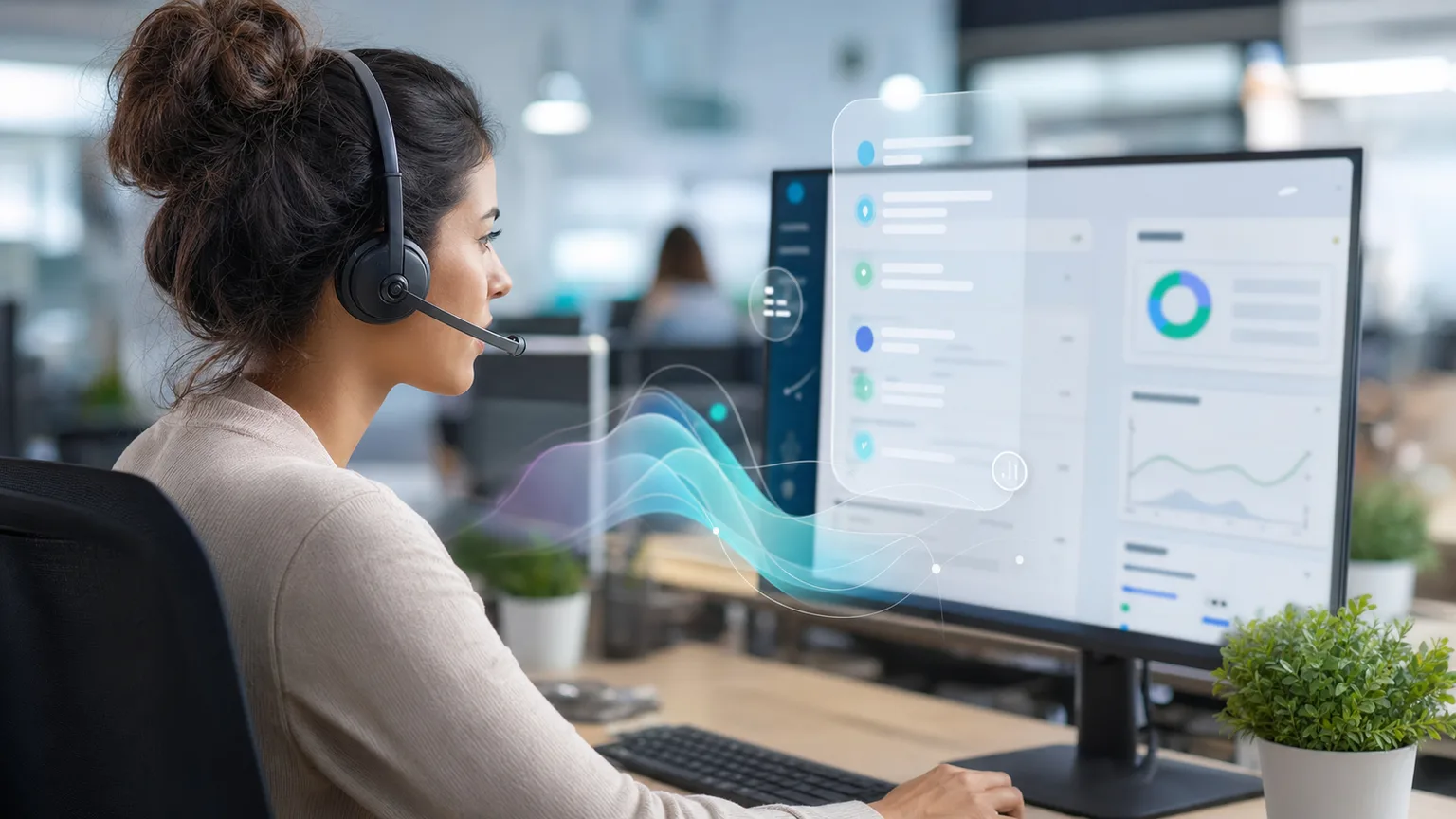 A support agent using an AI copilot in a modern help desk interface.